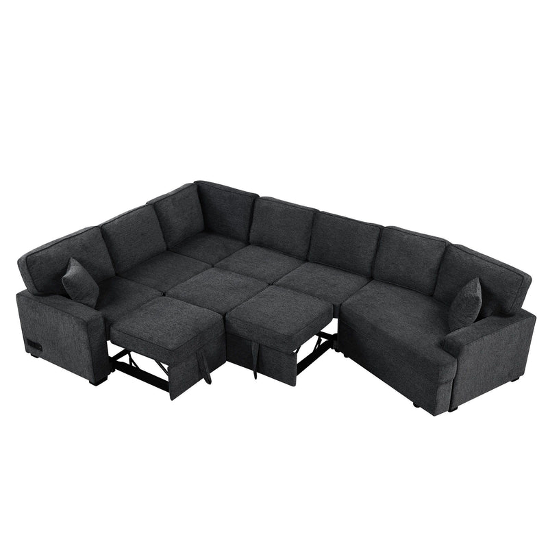 L-Shaped Sofa Sectional Sofa Couch Pull-Out Sofa Bed With Charging Devices And Cup Holders For Living Room