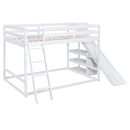 Full over Full Bunk Bed with Ladder, Slide and Shelves, White