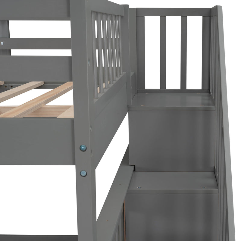 Stairway Bunk Bed With Drawer, Storage And Guard Rail For Bedroom