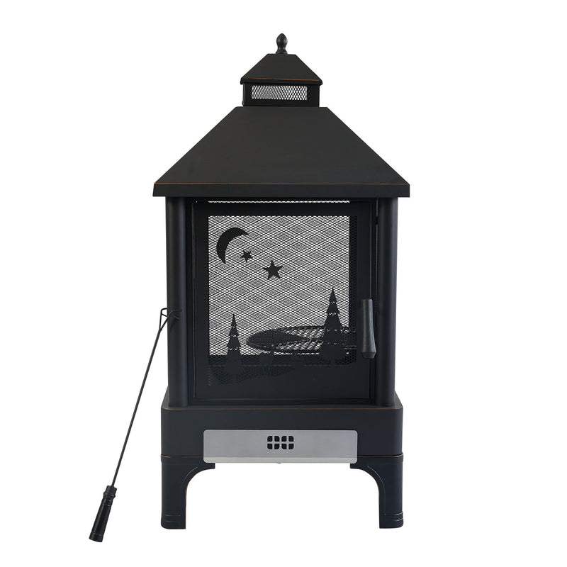 Heavy Duty Garden Metal Outdoor Heating Furnace Fire Pit With Rotating Tray - Black