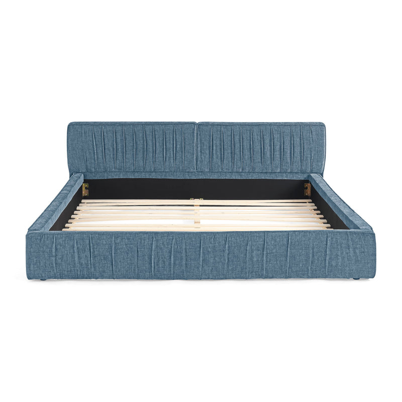 Modern Upholstered Platform Bed Frame With Pleated Design