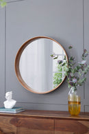 Round Wood Mirror, Wall Mounted Mirror Home Decor For Bathroom Living Room