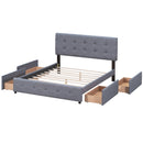 Upholstered Platform Bed With Classic Headboard And Drawers, No Box Spring Needed