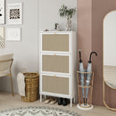 Modern Rattan 3 Door Shoe Rack Cabinet For Entryway