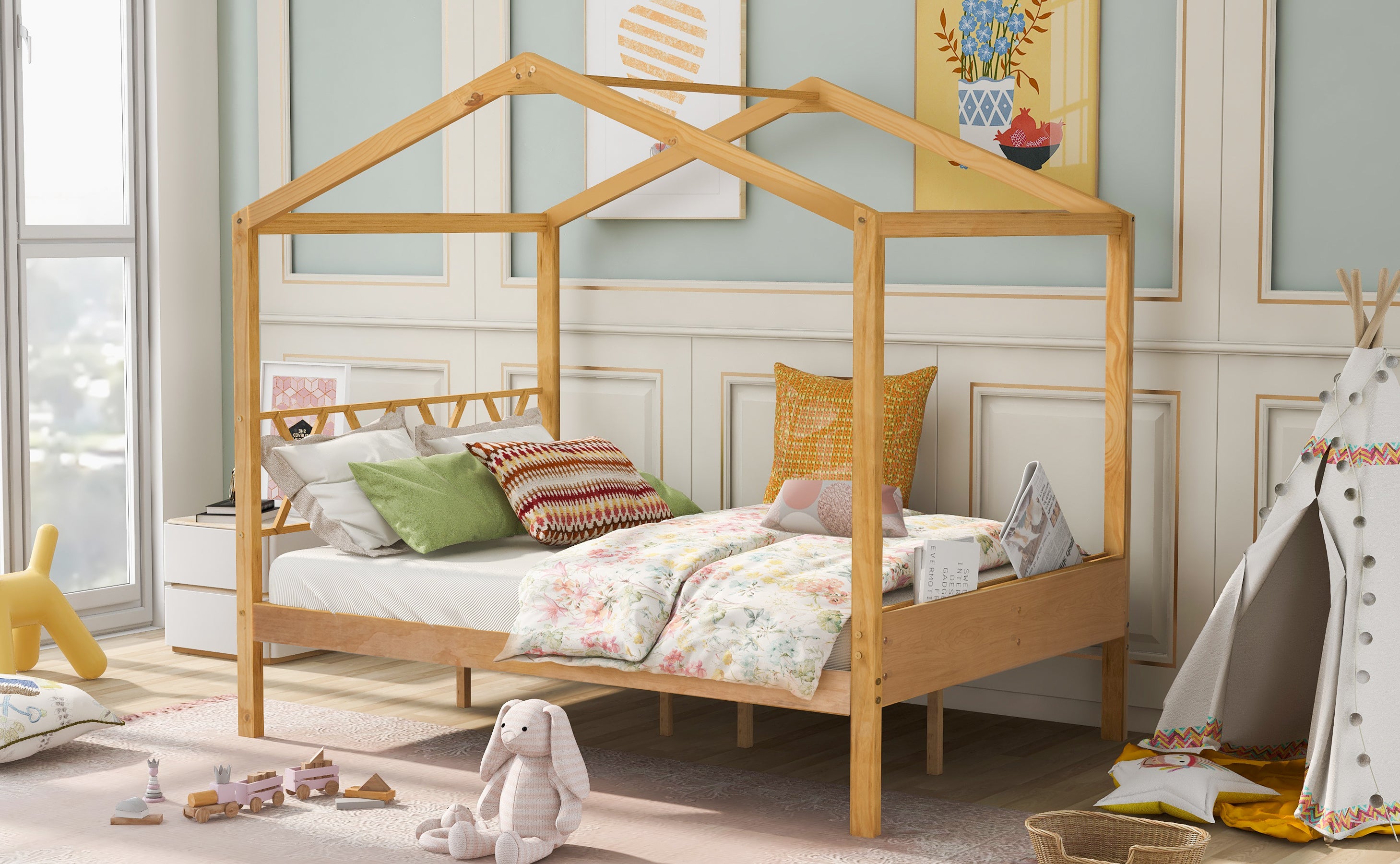 Full Size Wood House Bed with Storage Space, Natural (OLD SKU :LP000002AAM) - Atlantic Fine Furniture Melbourne FL