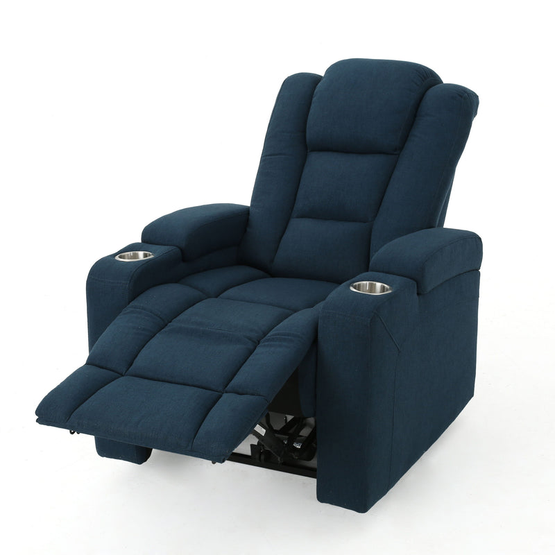 Wide - Power Standard Recliner Chair With Arm Storage With USB - Navy Blue