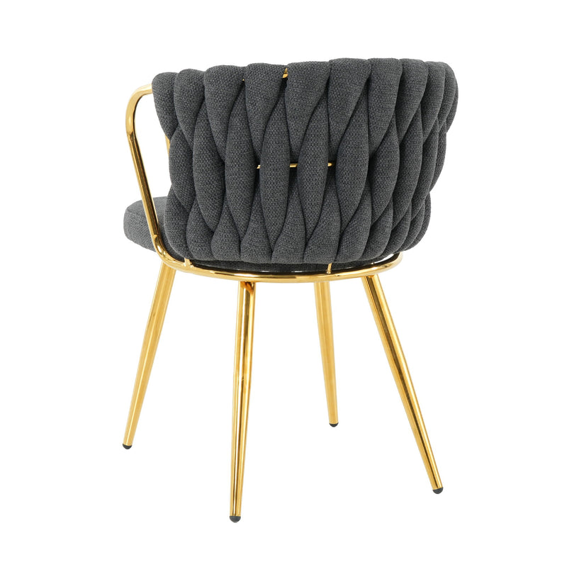 Modern Simple Linen Dining Chair With Plated Metal Legs (Set of 2)