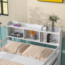 Full Over Full Bunk Beds with Bookcase Headboard, Solid Wood Bed Frame with Safety Rail and Ladder, Kids/Teens Bedroom, Guest Room Furniture, Can Be converted into 2 Beds, White
