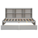 Twin Bed with Side Bookcase, Drawers ,Grey