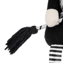 Sitting Gnome With Broomstick & Long Legs, For Halloween Decor - Black White