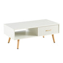Modern Rectangle Coffee Table With Legs, Sliding Drawer For Storage - White