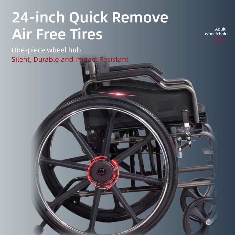 Lightweight Wheelchair Foldable For Adults, Manual Transport Chair With Double Brakes