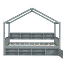Twin Size Wooden House Bed with Shelves and a Mini-cabinet, Gray