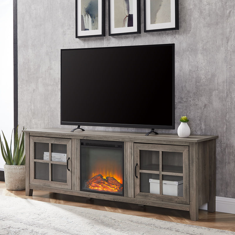 Modern Farmhouse 2 Door Glass Windowpane 70" TV Stand For 80" TVs