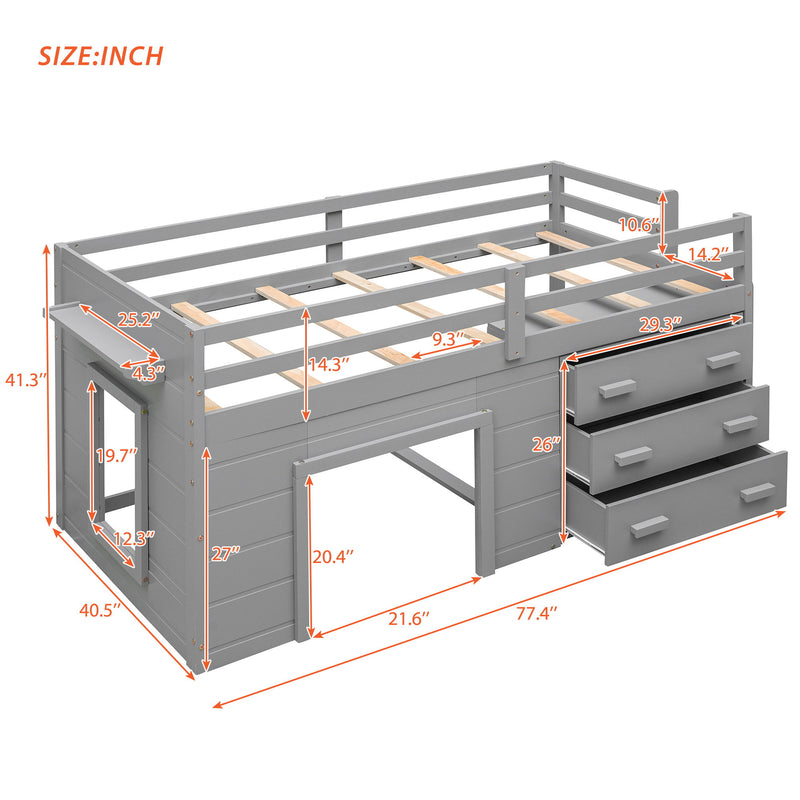 Twin Size Loft Bed With Cabinet And Shelf