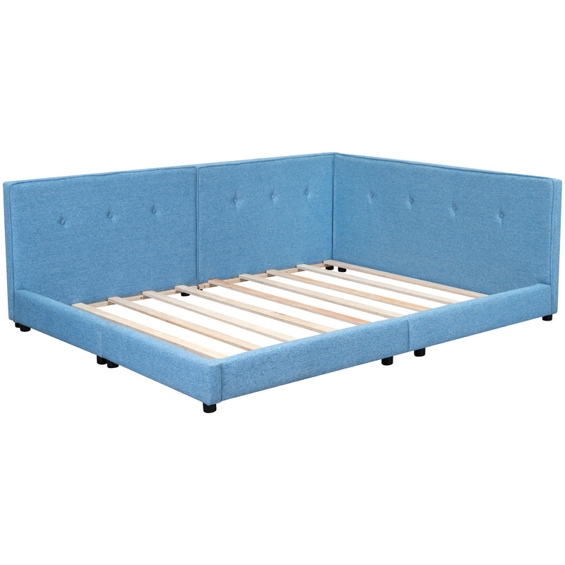 Upholstered Full Size Tufted Platform Bed, Blue