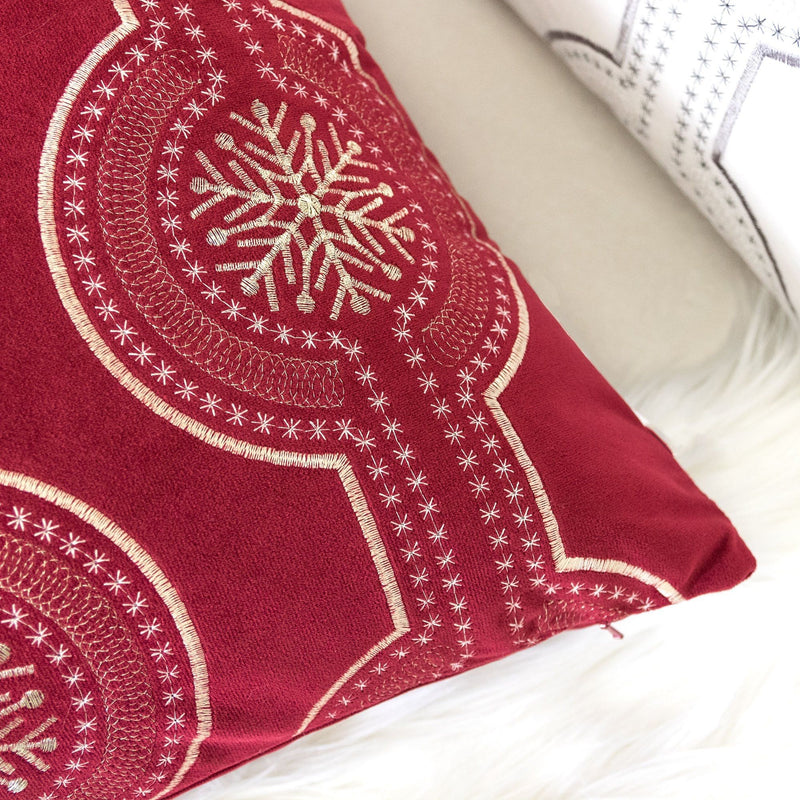 Holiday Throw Pillow With Snowflake Embroidery
