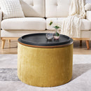 Classic 2 Piece Round Storage Ottoman Set With Drum Shaped Stool