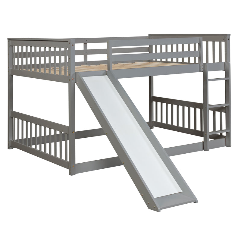 Full over Full Bunk Bed with Slide and Ladder in Grey Color