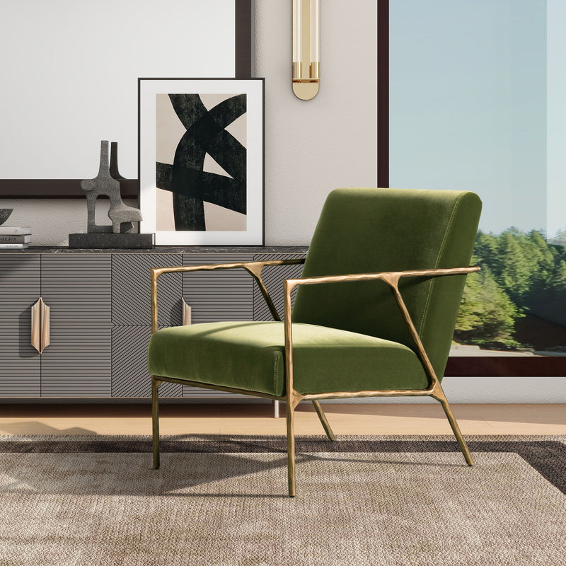 Aerin - Hammered Brass Upholstered Accent Arm Chair