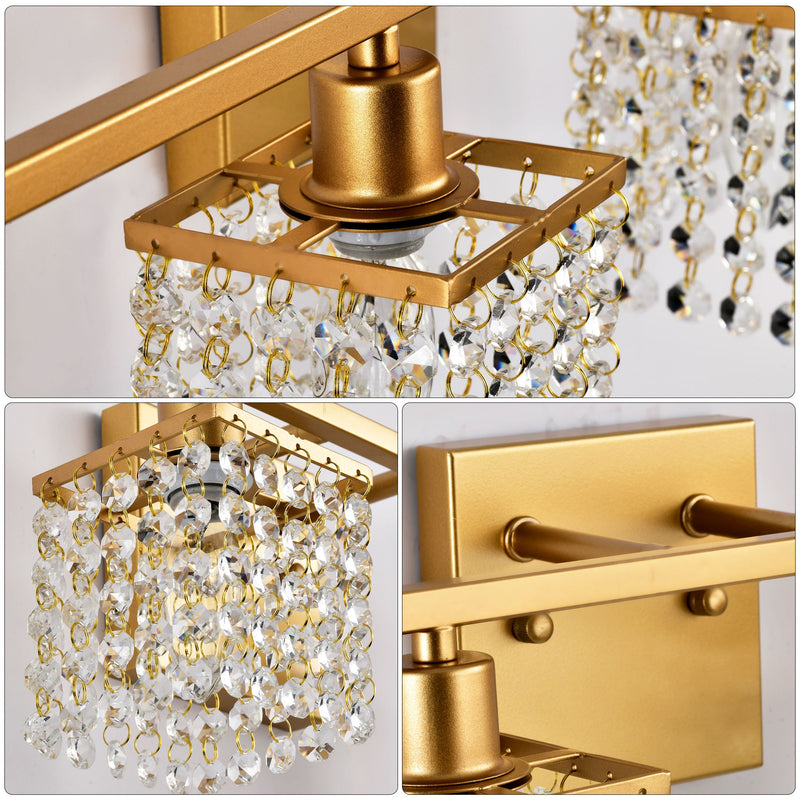 4 Light Bathroom Light, Modern Vanity Lights With Crystal Shade, Vintage Light Fixture Bathroom Over Mirror Wall Lights For Kitchen Dinning Room Bedroom Hallway (Does Not Include Light Bulbs) - Gold