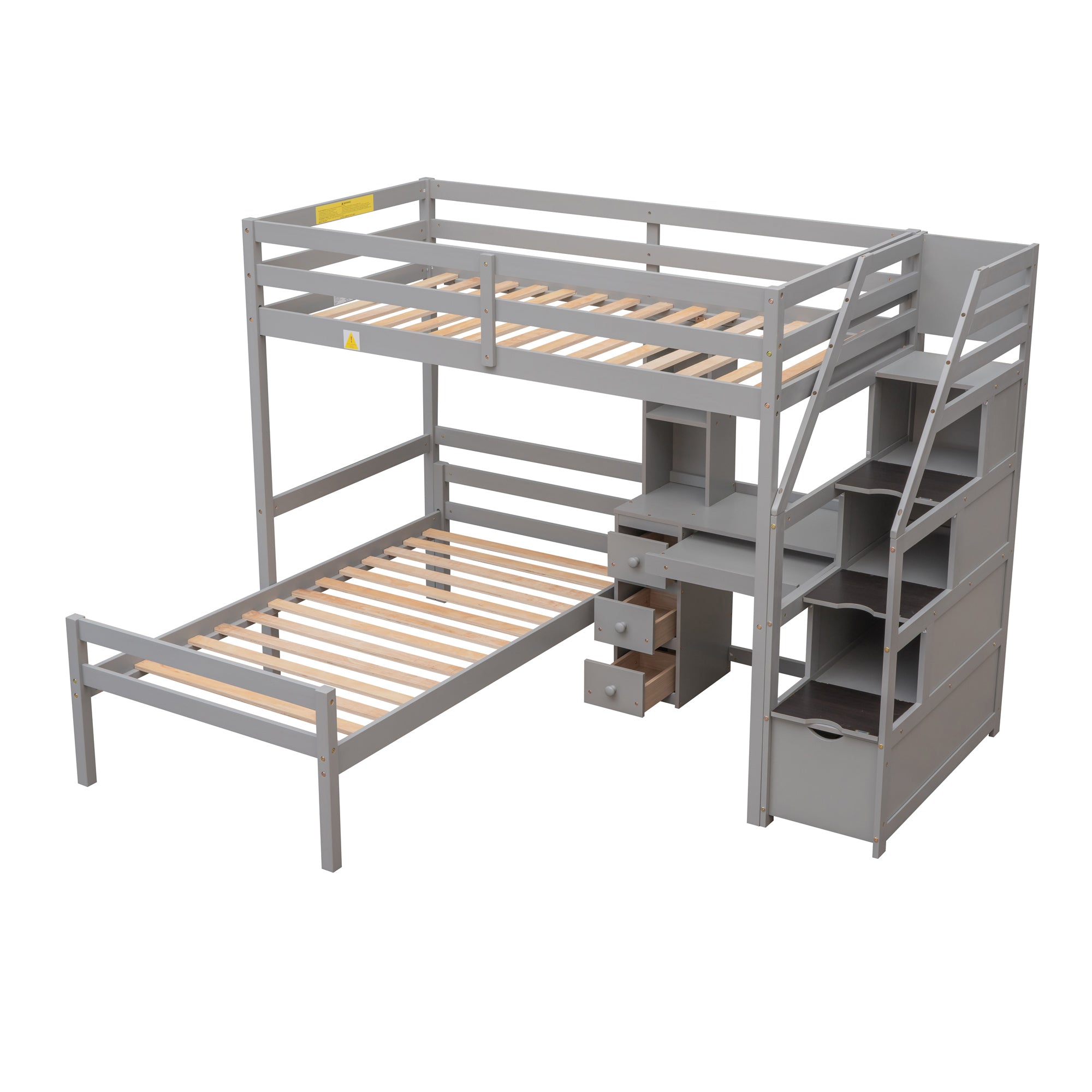 Twin Size Loft Bed with a Stand-alone Bed, Storage Staircase, Desk, Shelves and Drawers, Gray - Atlantic Fine Furniture Melbourne FL