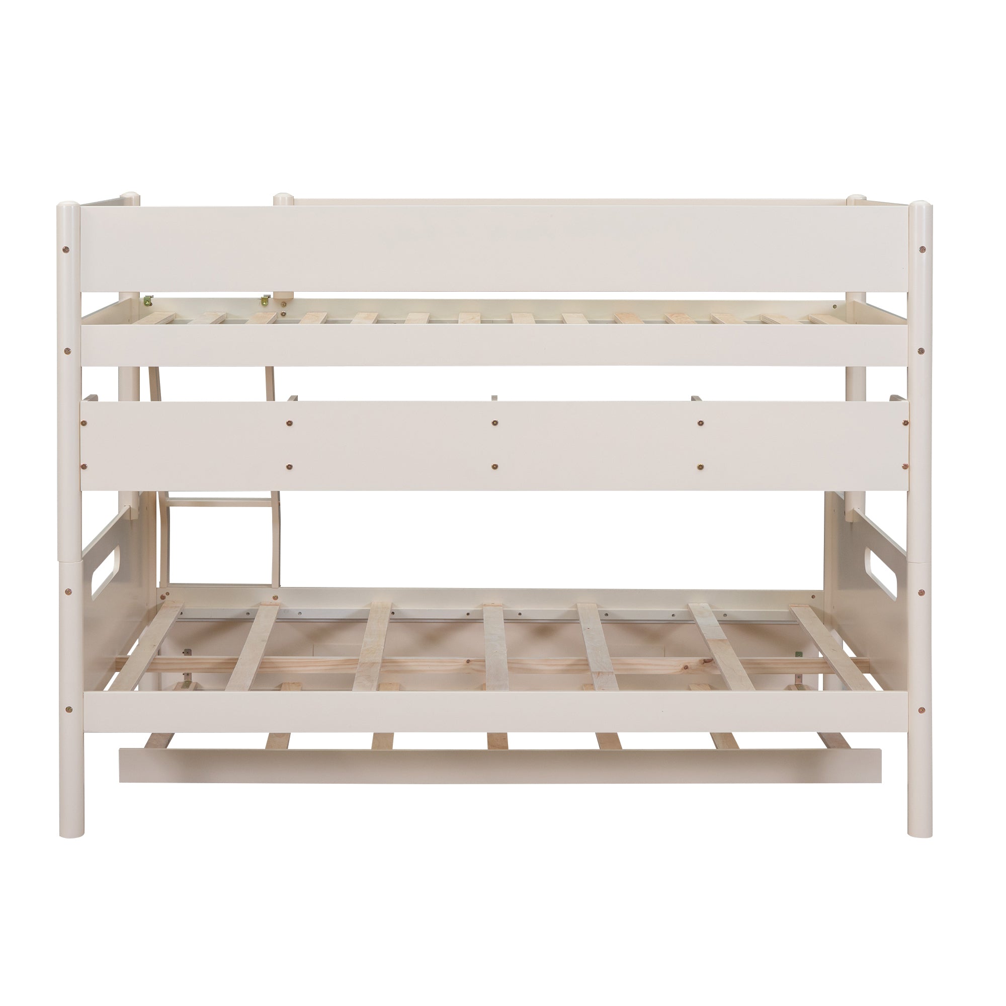 Wood Twin over Full Bunk Bed with Storage Shelves and Twin Size Trundle, Cream - Atlantic Fine Furniture Melbourne FL