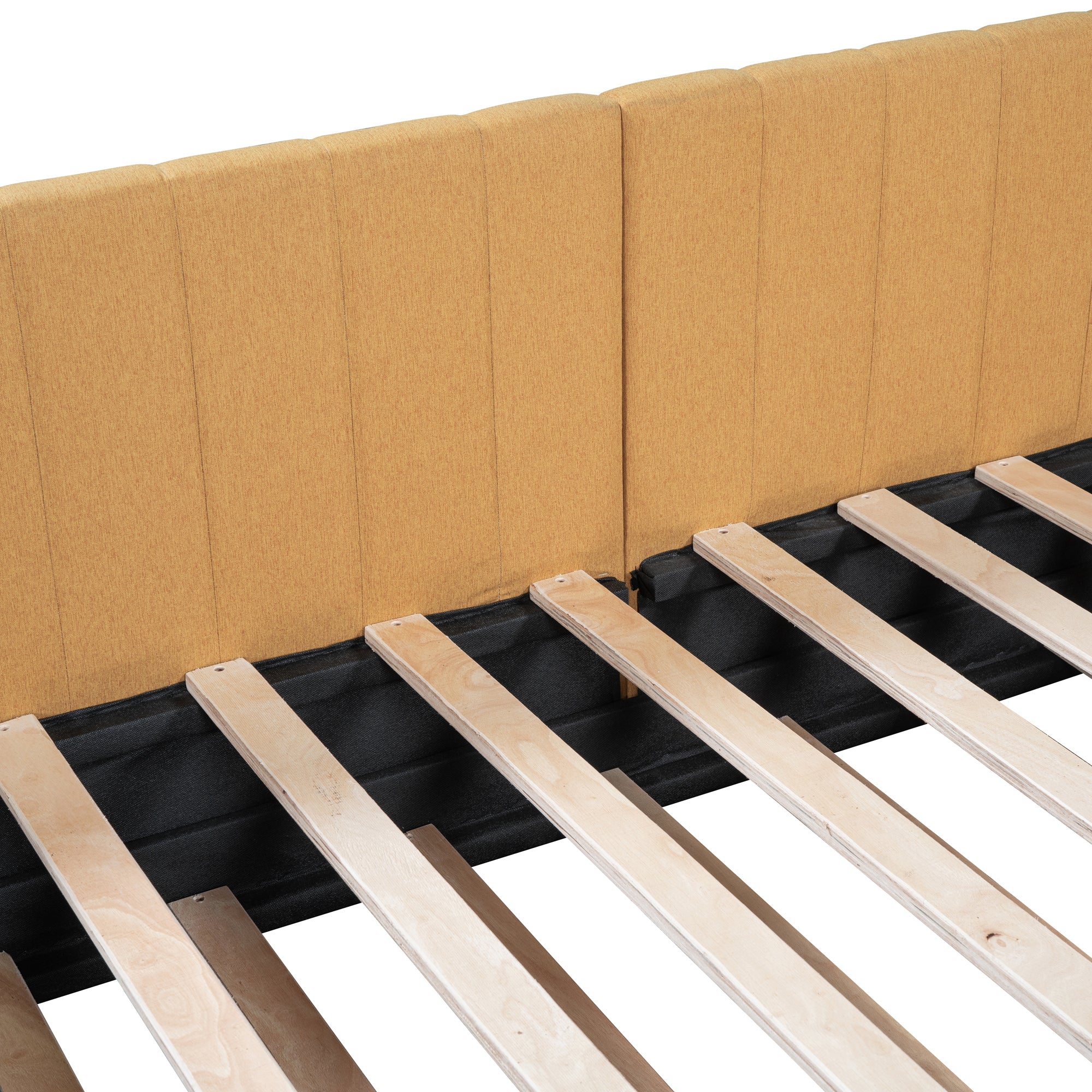 Upholstered Daybed with Trundle Twin Size Sofa Bed Frame No Box Spring Needed, Linen Fabric(Yellow) - Atlantic Fine Furniture Melbourne FL