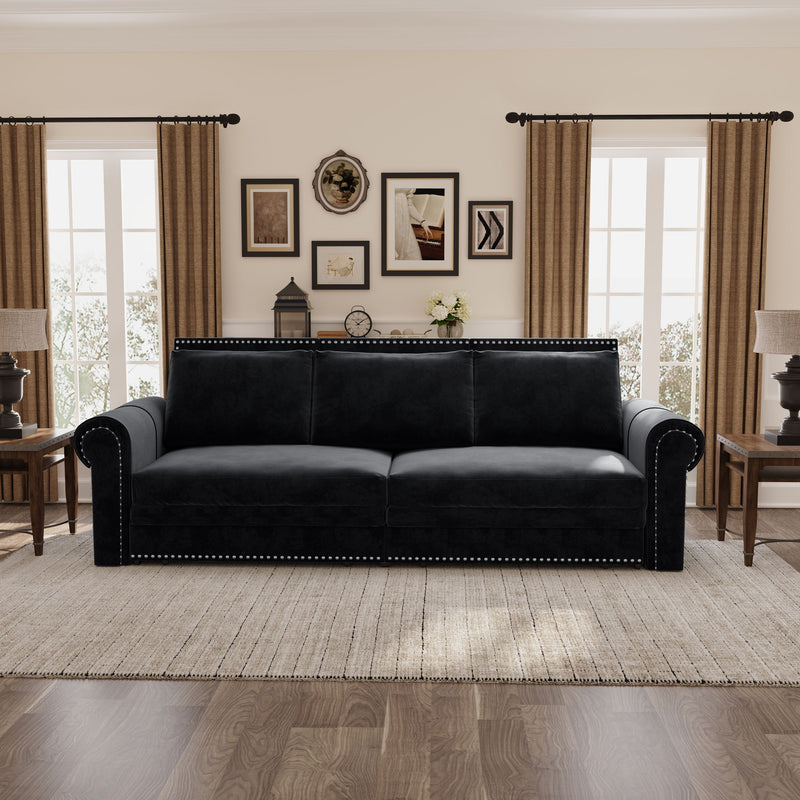 3 In 1 Convertible Sleeper Sofa With Nailhead Trim & Rolled Arm