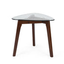 Mid Century Modern End Table With Glass Top And Solid Wood - Walnut