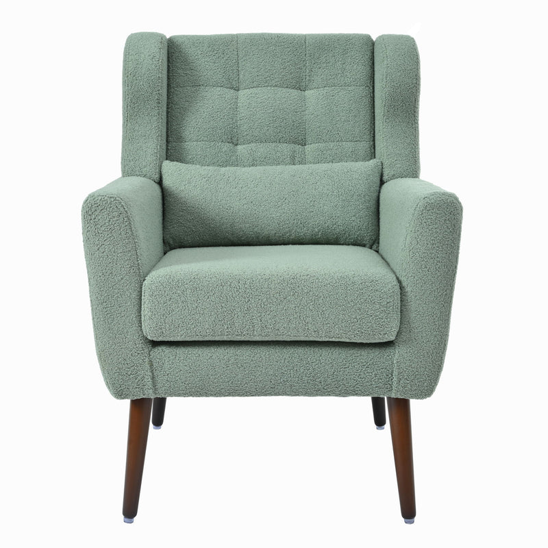 Modern Accent Chair, Teddy Fabric Living Room Chairs Comfy Reading Chair, Mid Century Accent Chair, Lounge Arm Chairs Armchair For Living Room Bedroom - Light Green