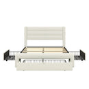 Queen Size Bed Frame with Drawers Storage, Leather Upholstered Platform Bed with Charging Station,Beige
