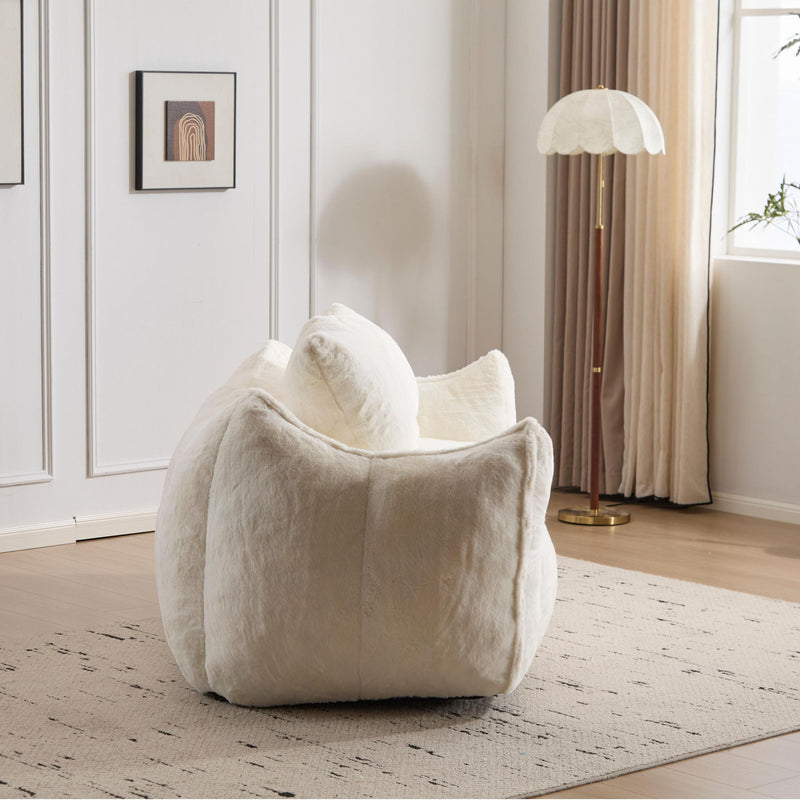 Giant Bean Bag Couch, Ultra Soft Fluffy Loveseat For Living Room Reading Chair With Pillows - White