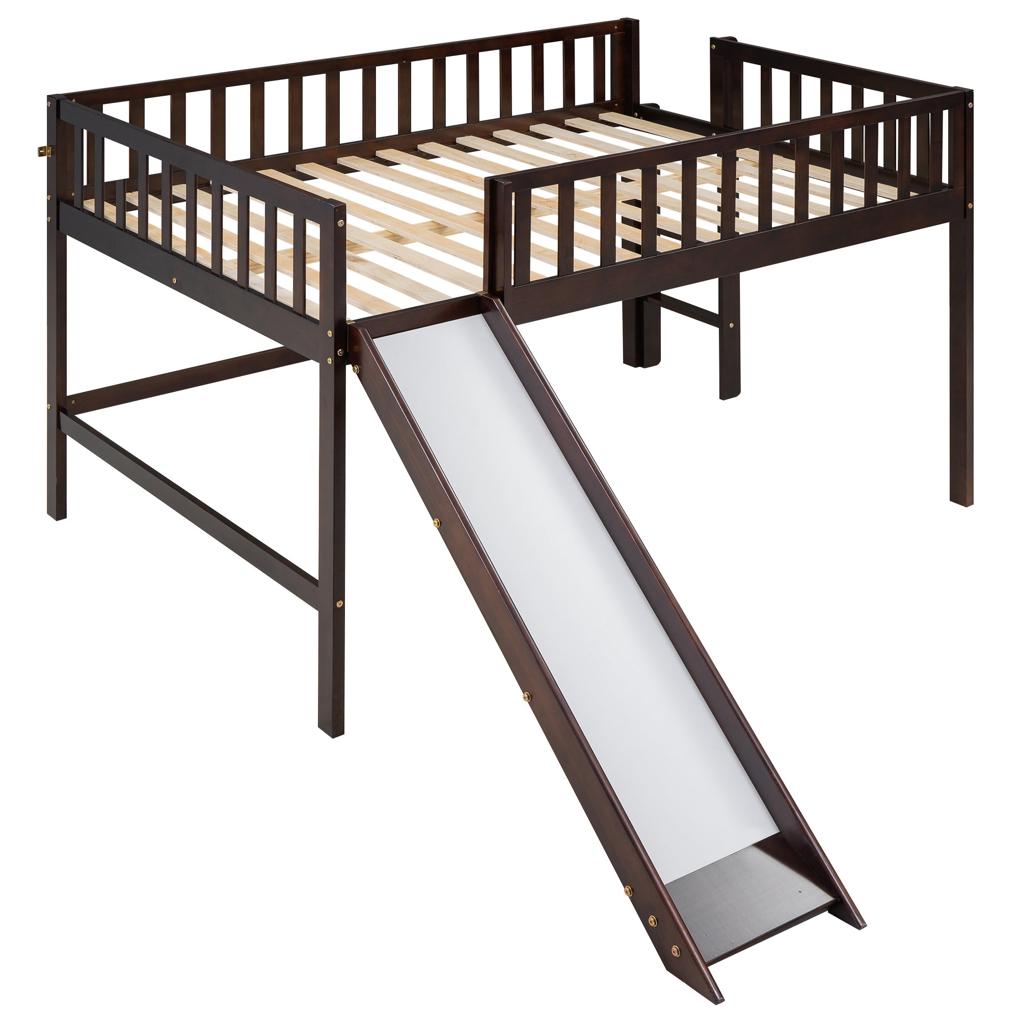 Full Size Low Loft Bed with Ladder and Slide,Espresso - Atlantic Fine Furniture Melbourne FL