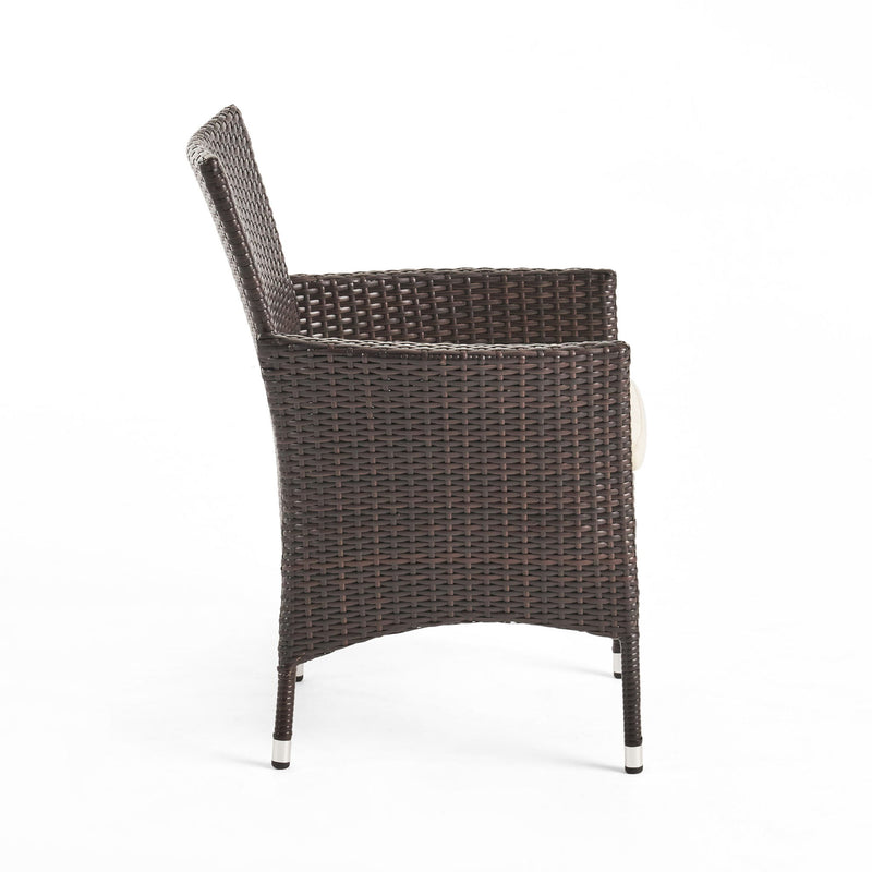 Clementine - Outdoor Wicker Dining Chairs Set With Water Resistant Cushions (Set of 2) - Brown Multi
