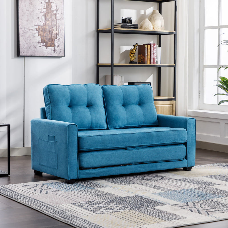 Loveseat Sofa With Pull-Out Bed Modern Upholstered Couch With Side Pocket For Living Room Office