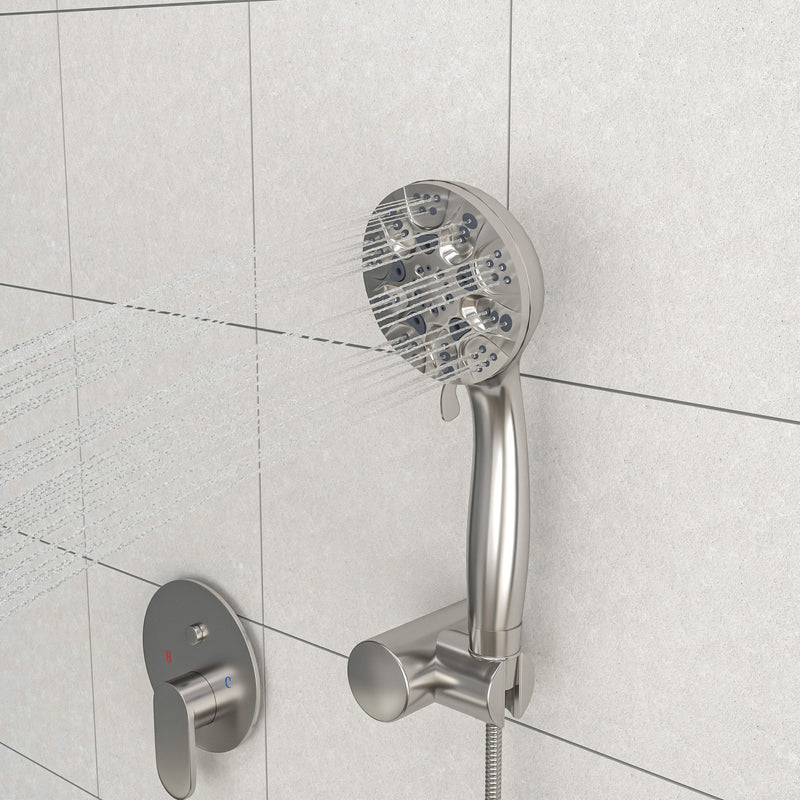Dual Shower Head System With Rain Shower And Handheld, Wall Mounted, 10" Round Design - Brushed Nickel
