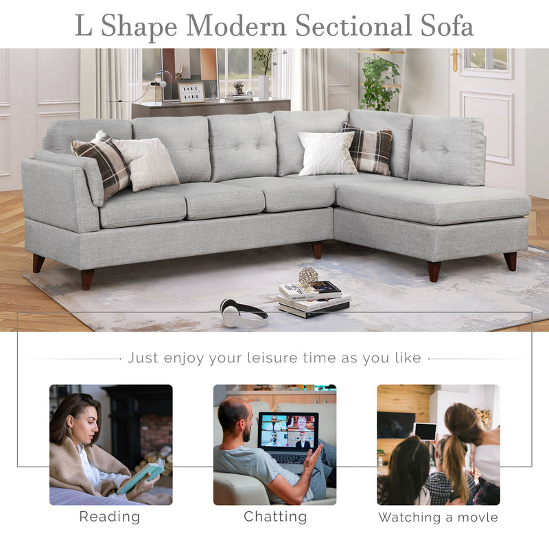 97.2" Modern Linen Fabric Sofa, L - Shape Couch With Chaise Lounge, Sectional Sofa With One Lumbar Pad, Gray