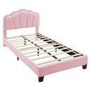 Upholstered Elegant Flowers Headboard With LED Light Strip, Platform Bed With Slats Support