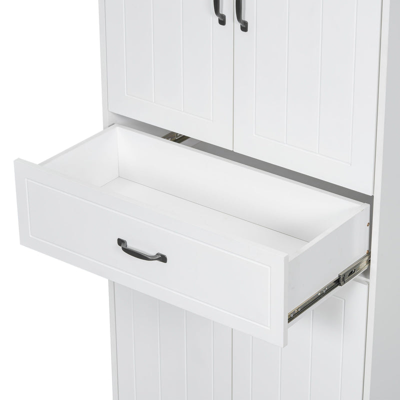 Modern Bathroom Storage Cabinet With Two Laundry Baskets, One Drawer, Adjustable Shelf