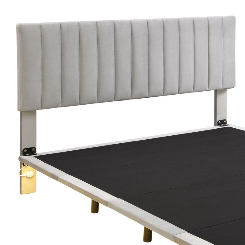 Upholstered Bed With Sensor Light And Headboard, Floating Velvet Platform Bed