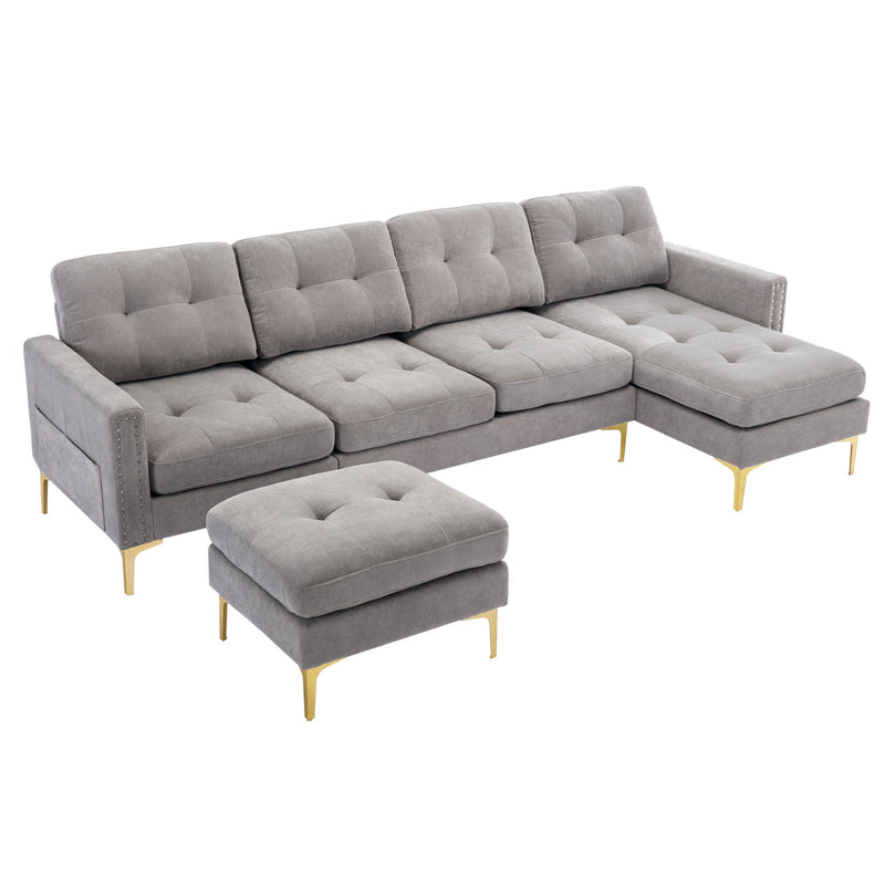 L-Shape Convertible Sectional Sofa Couch With Movable Ottoman For Living Room