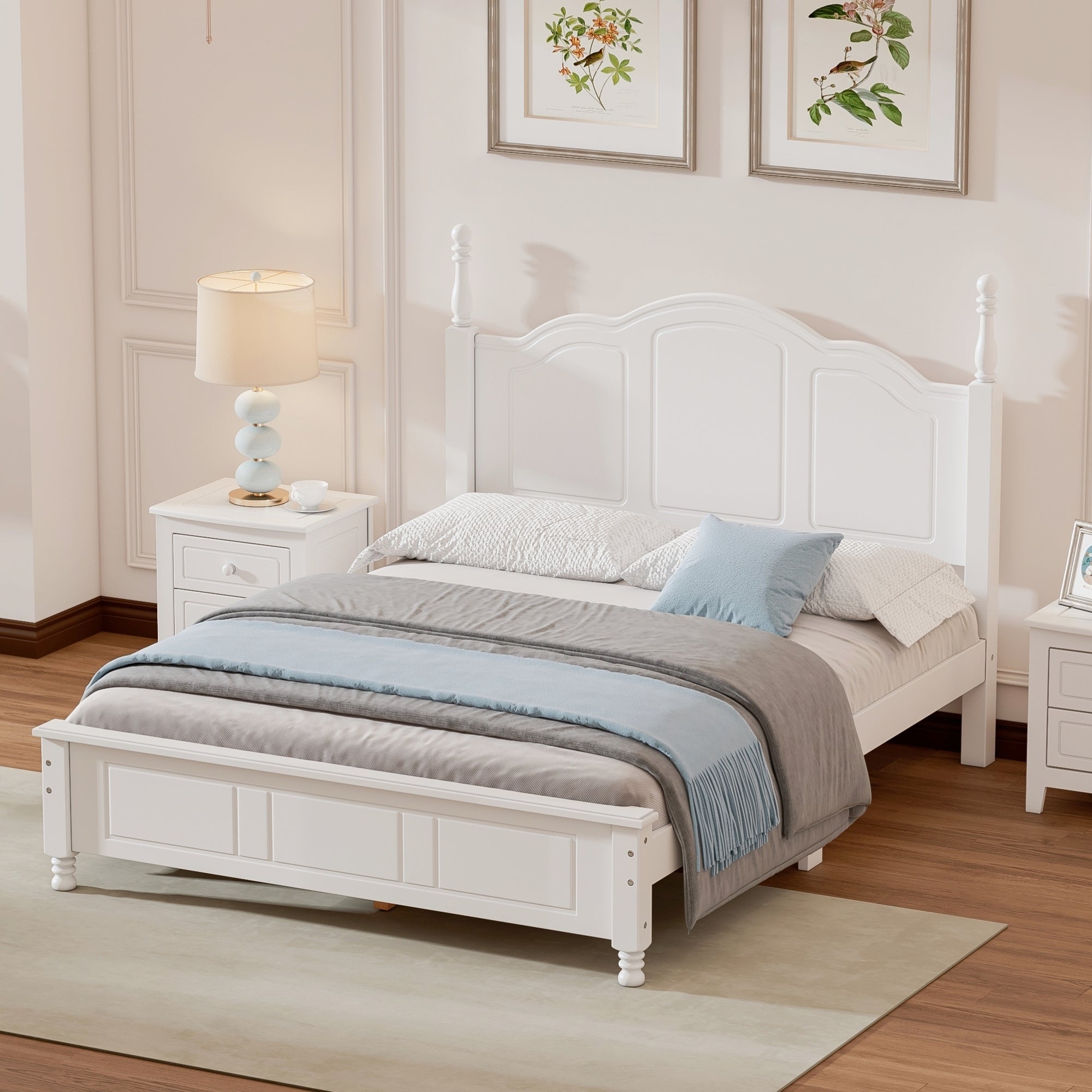 Full Size Wood Platform Bed Frame,Retro Style Platform Bed with Wooden Slat Support,White - Atlantic Fine Furniture Melbourne FL