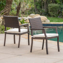 Outdoor Wicker Dining Chair With Water Resistant Cushions (Set of 2) - White / Brown