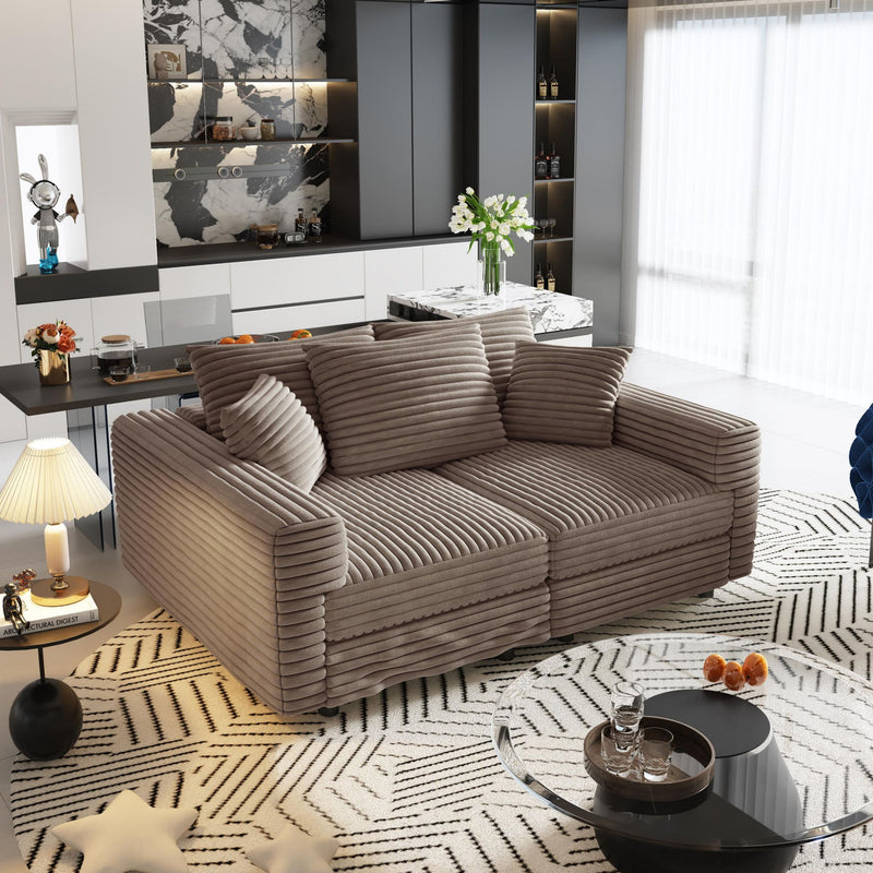 Plush Corduroy 4 Seat Sofa, Modern Comfy Upholstered Sofa Cloud Couch, Deep Seat Couches With Soft Pillows