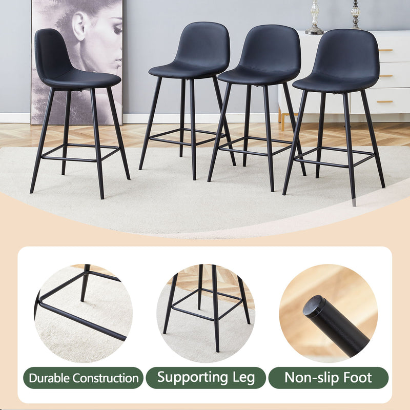 Modern Black Pu Bar Chair Rounded Backrest (Set of 2)