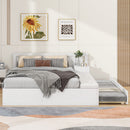 Full Size Wood Storage Hydraulic Platform Bed with Twin Size Trundle, Side Table and Lounge, White