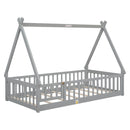 Tent-Shaped Floor Bed, With Guardrails, Slats, Door