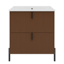 Fluted Bathroom Vanity With Ceramic Sink, Freestanding Design