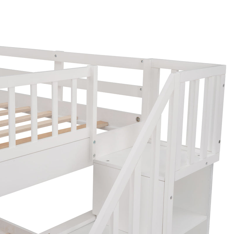 Stairway Bunk Bed With Drawer, Storage And Guard Rail For Bedroom